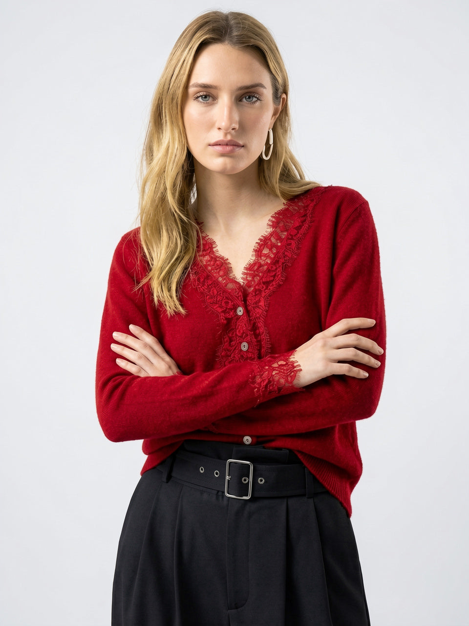 Cardigan Dentelle Cachemire Col V Femme - 32