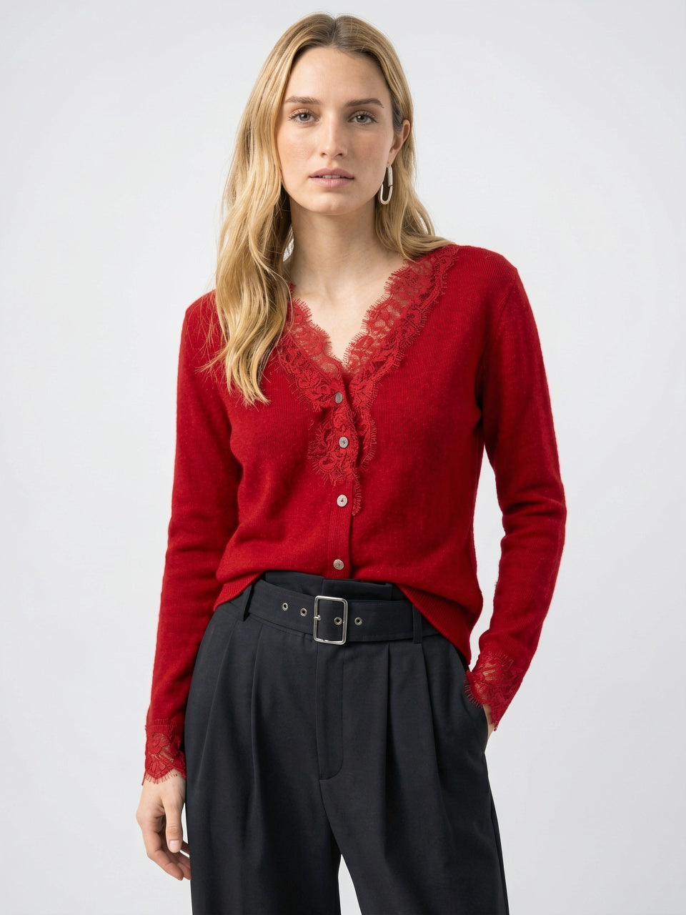 Cardigan Dentelle Cachemire Col V Femme - 33