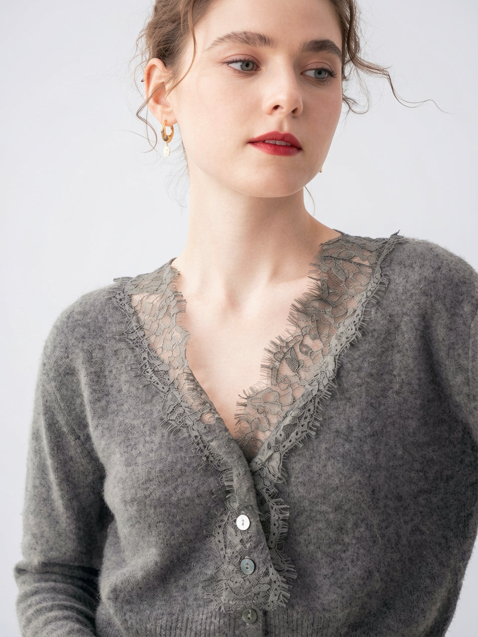 Cardigan Dentelle Cachemire Col V Femme - 35