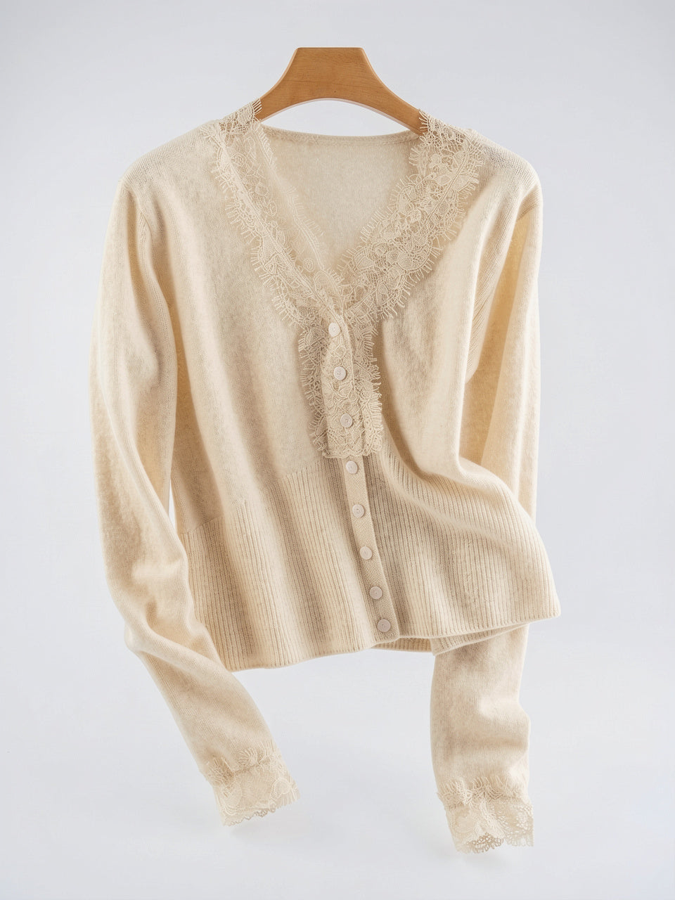 Cardigan Dentelle Cachemire Col V Femme - 42