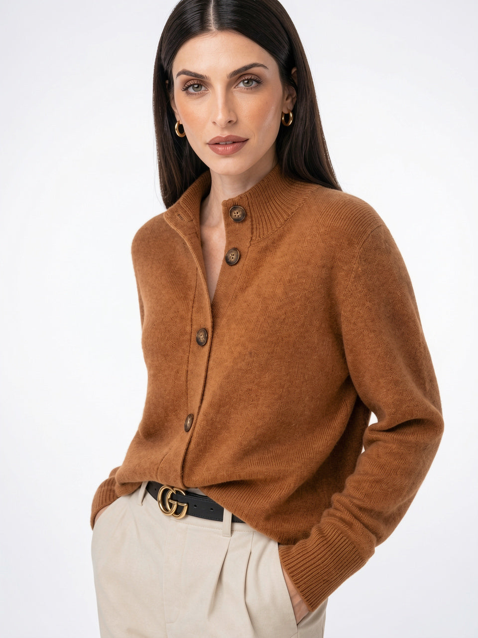 Cardigan en Cachemire Gilet Col Montant Pull Femme - 1