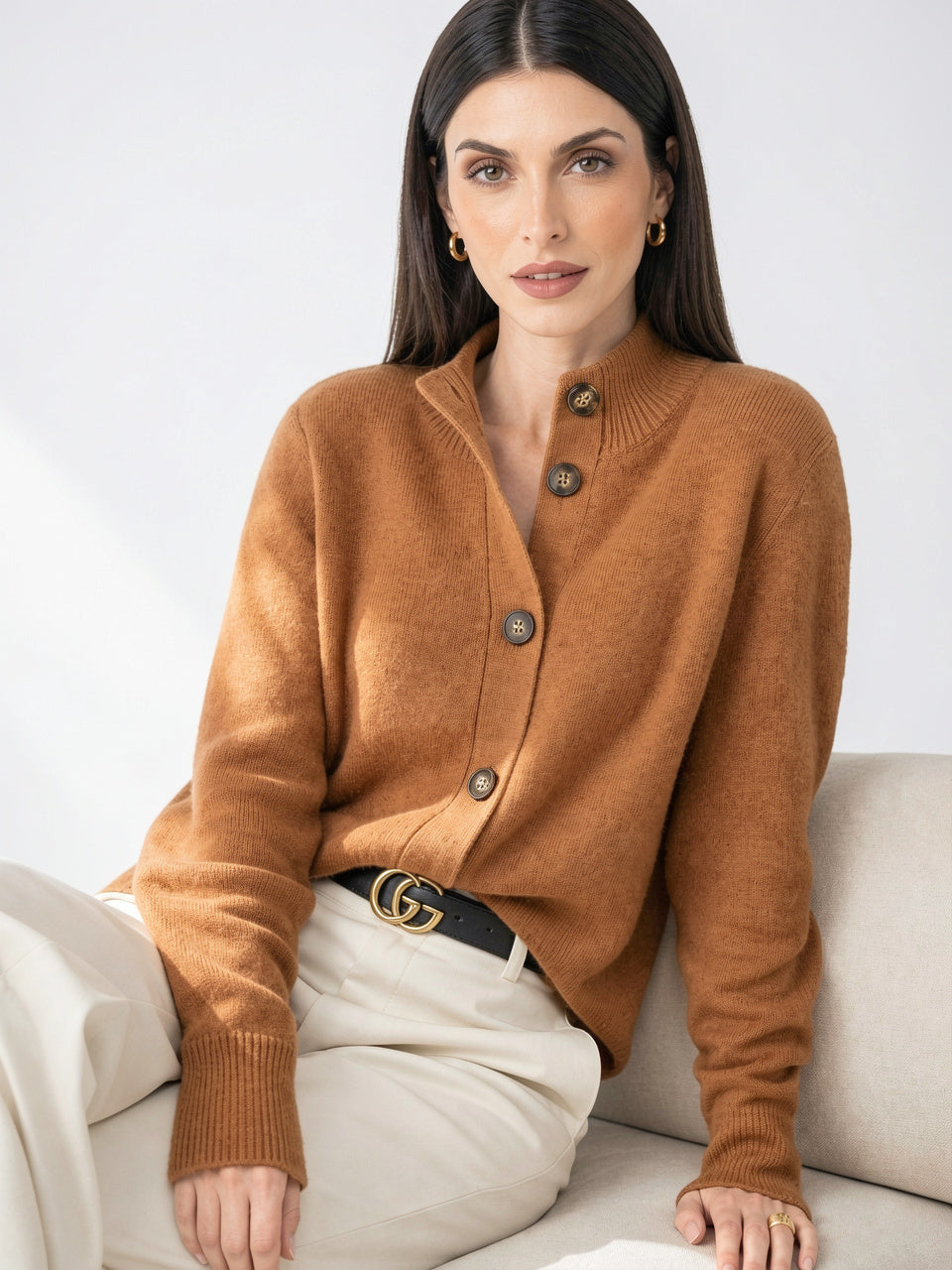 Cardigan en Cachemire Gilet Col Montant Pull Femme - 12