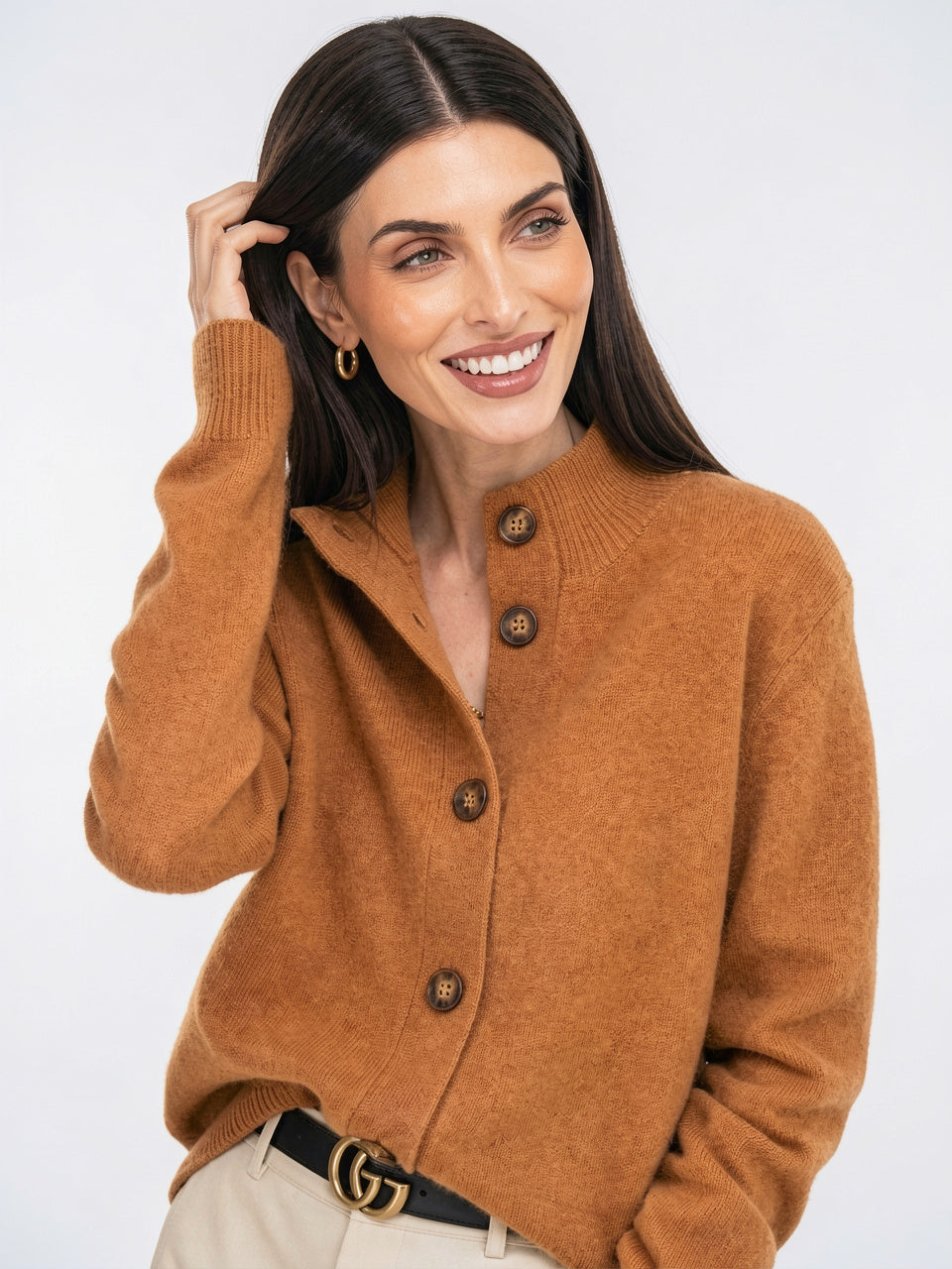 Cardigan en Cachemire Gilet Col Montant Pull Femme - 13