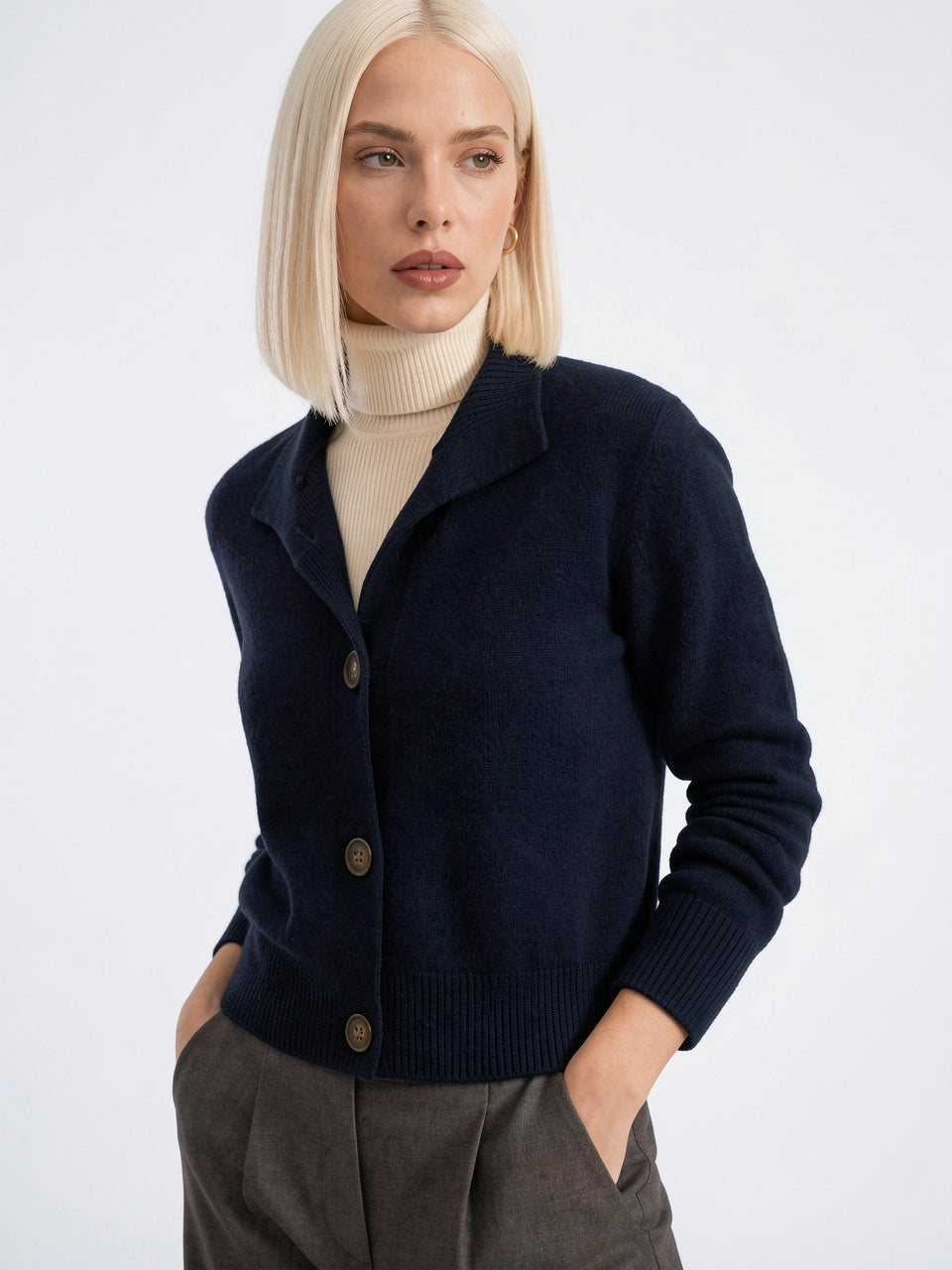 Cardigan en Cachemire Gilet Col Montant Pull Femme - 14