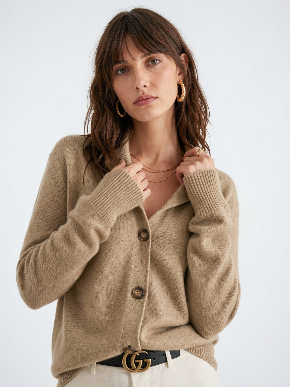 Cardigan en Cachemire Gilet Col Montant Pull Femme - 16