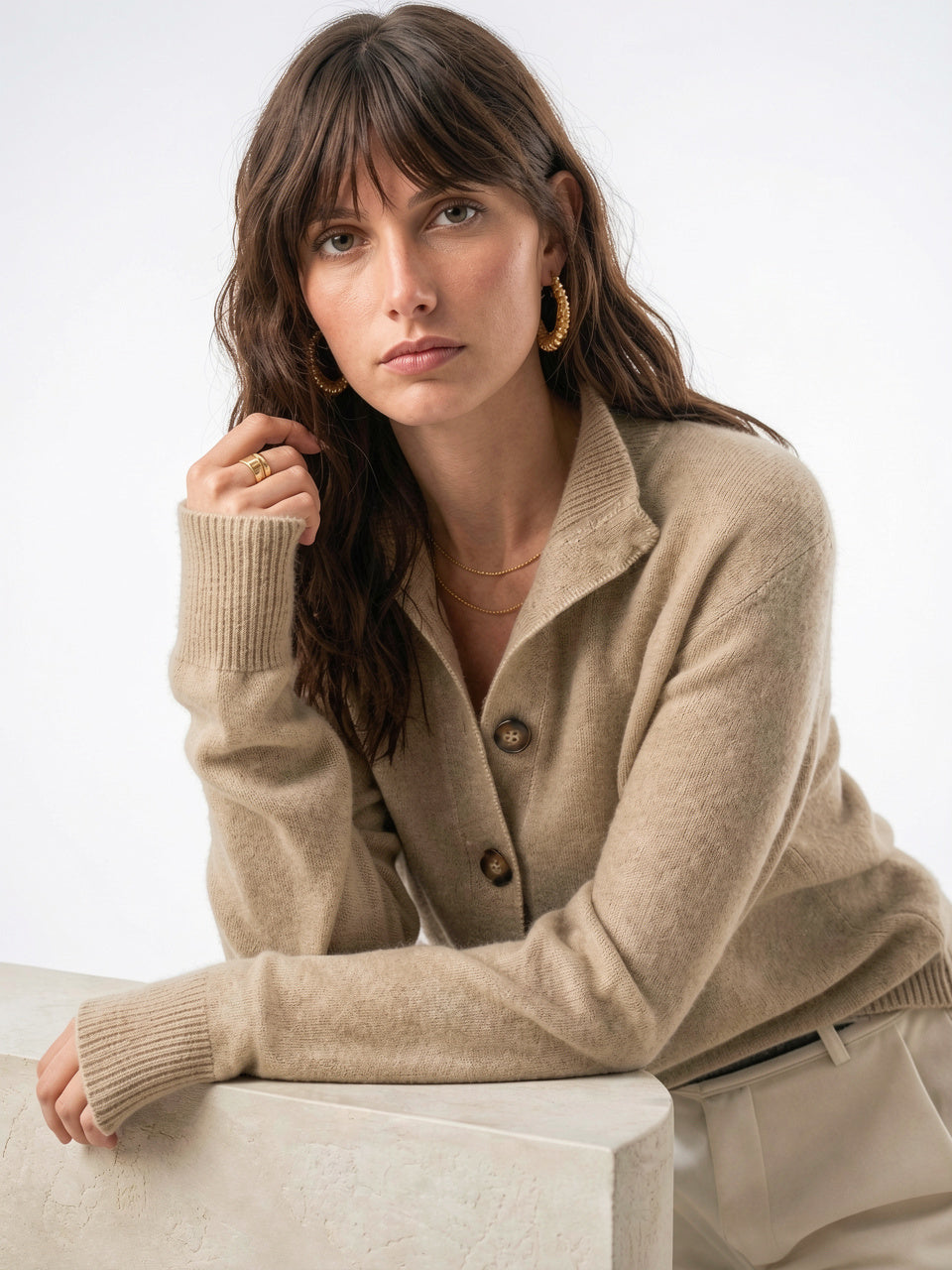 Cardigan en Cachemire Gilet Col Montant Pull Femme - 17