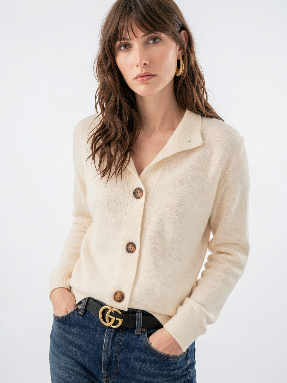 Cardigan en Cachemire Gilet Col Montant Pull Femme - 18