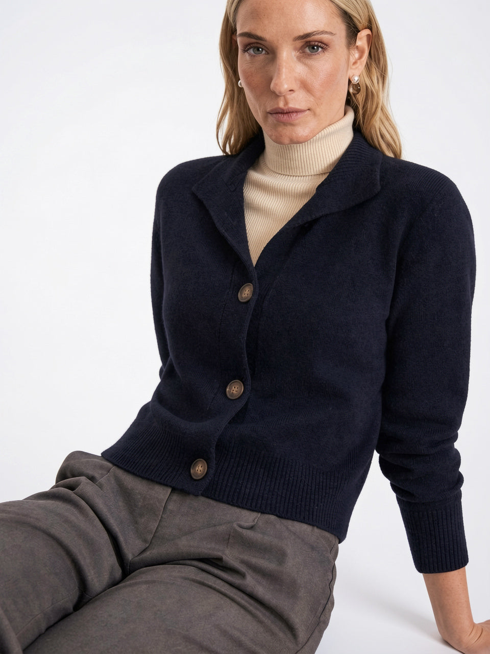 Cardigan en Cachemire Gilet Col Montant Pull Femme - 3