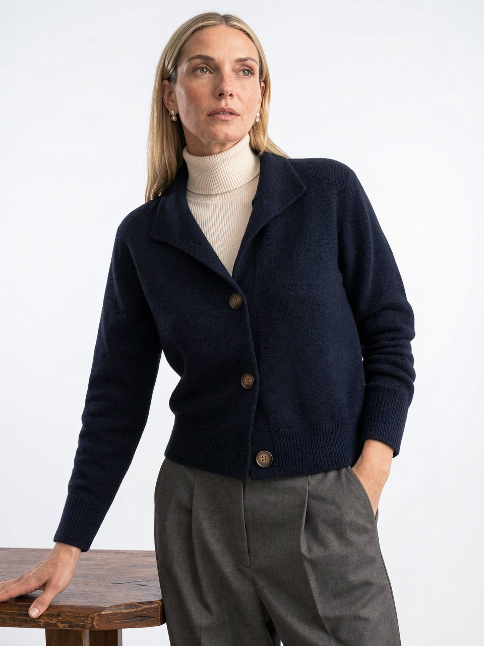 Cardigan en Cachemire Gilet Col Montant Pull Femme - 4