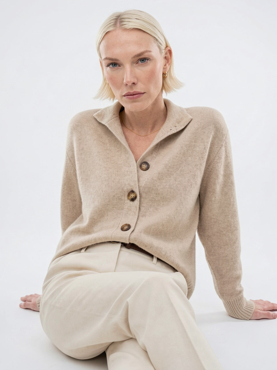 Cardigan en Cachemire Gilet Col Montant Pull Femme - 6