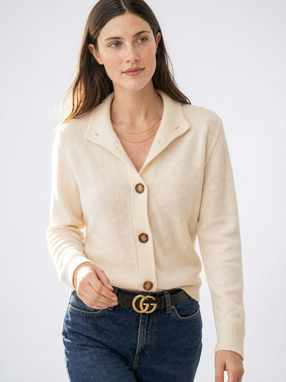 Cardigan en Cachemire Gilet Col Montant Pull Femme - 9