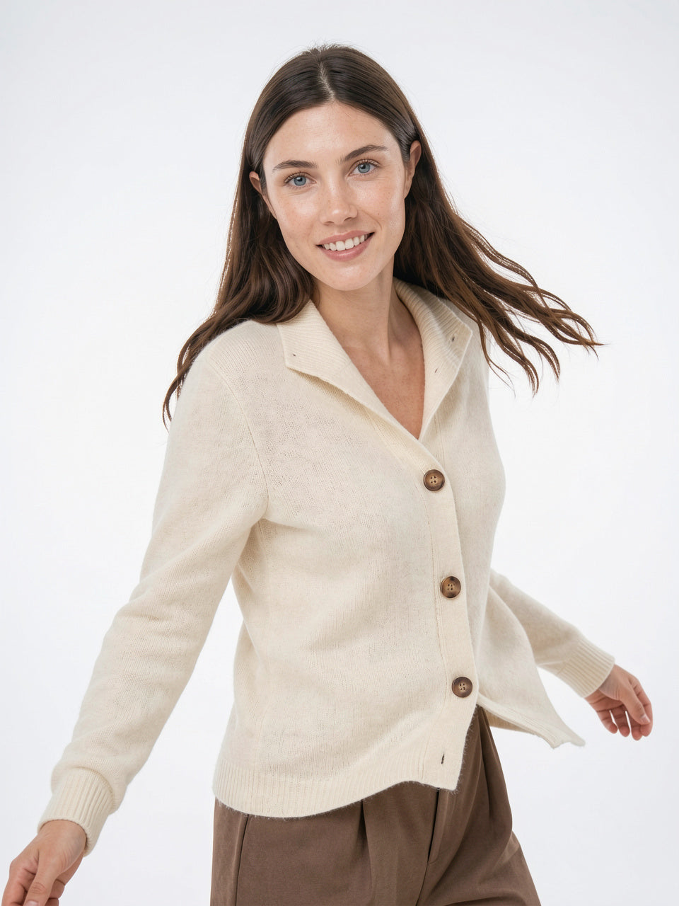 Cardigan en Cachemire Gilet Col Montant Pull Femme - Ivoire XS