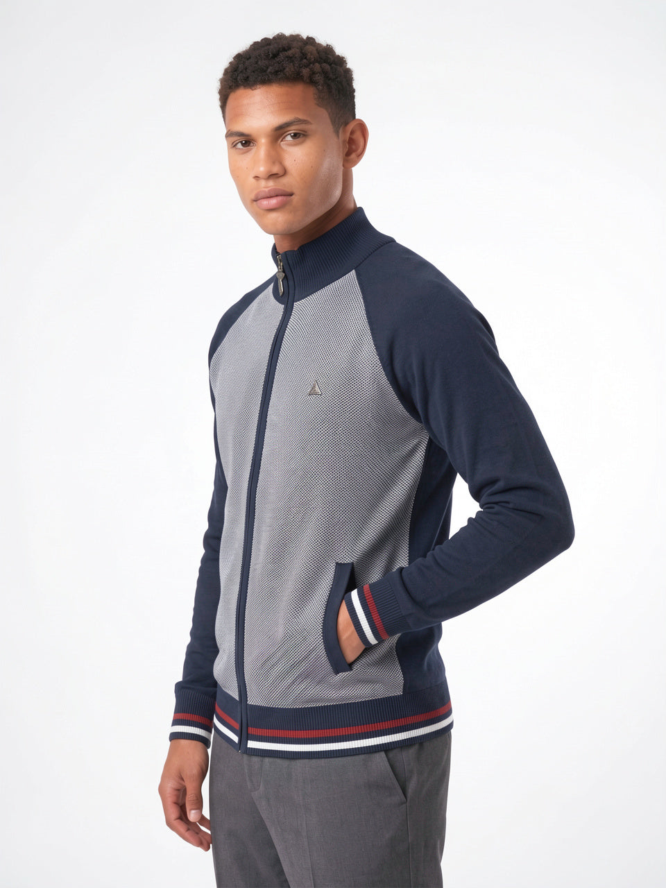 Cardigan en Coton Zippé Homme Col Montant Maille - 2