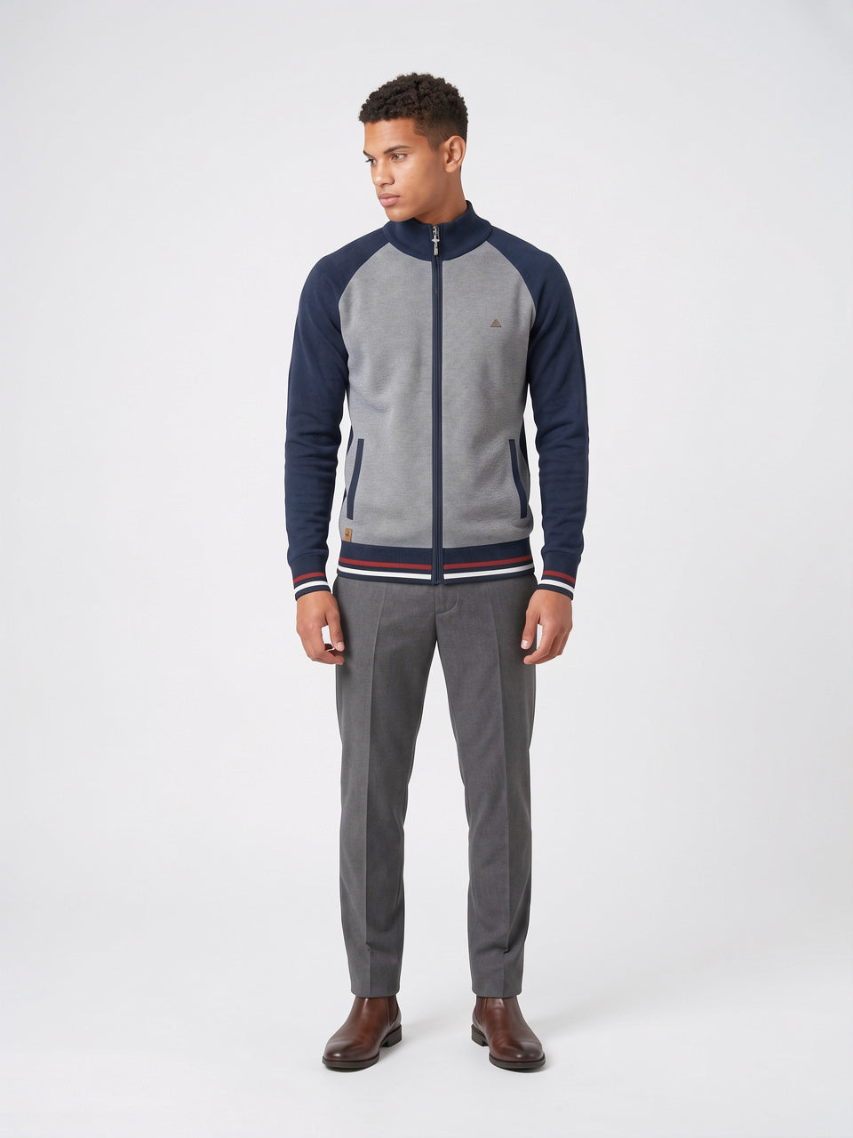 Cardigan en Coton Zippé Homme Col Montant Maille - 3