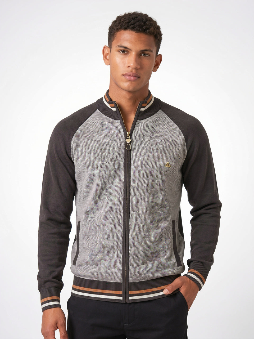 Cardigan en Coton Zippé Homme Col Montant Maille - Marron S