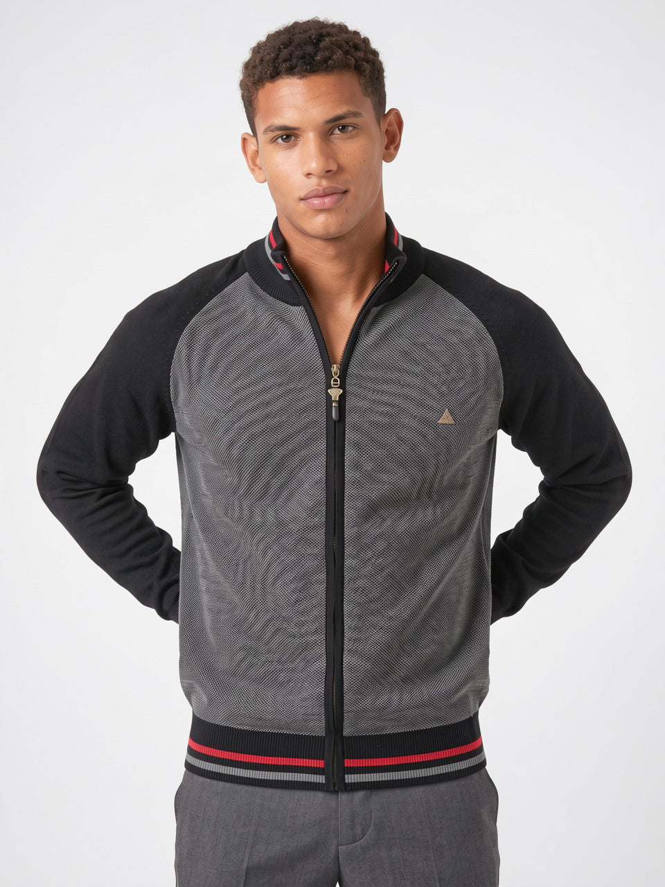 Cardigan en Coton Zippé Homme Col Montant Maille - Noir S