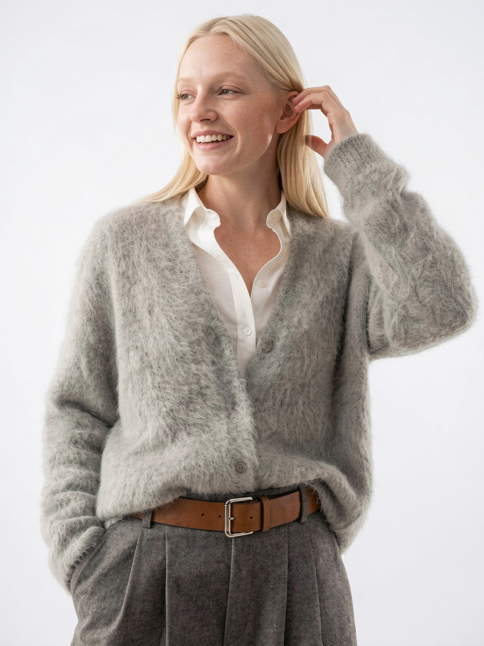 Cardigan Gilet Femme Col V Boutonné Oversize - 10