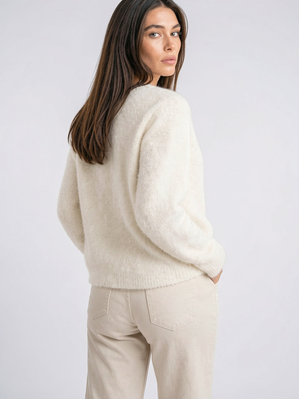 Cardigan Gilet Femme Col V Boutonné Oversize - 2