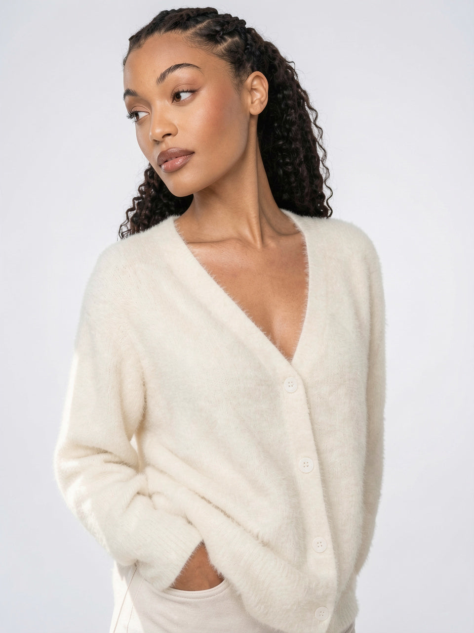 Cardigan Gilet Femme Col V Boutonné Oversize - 3