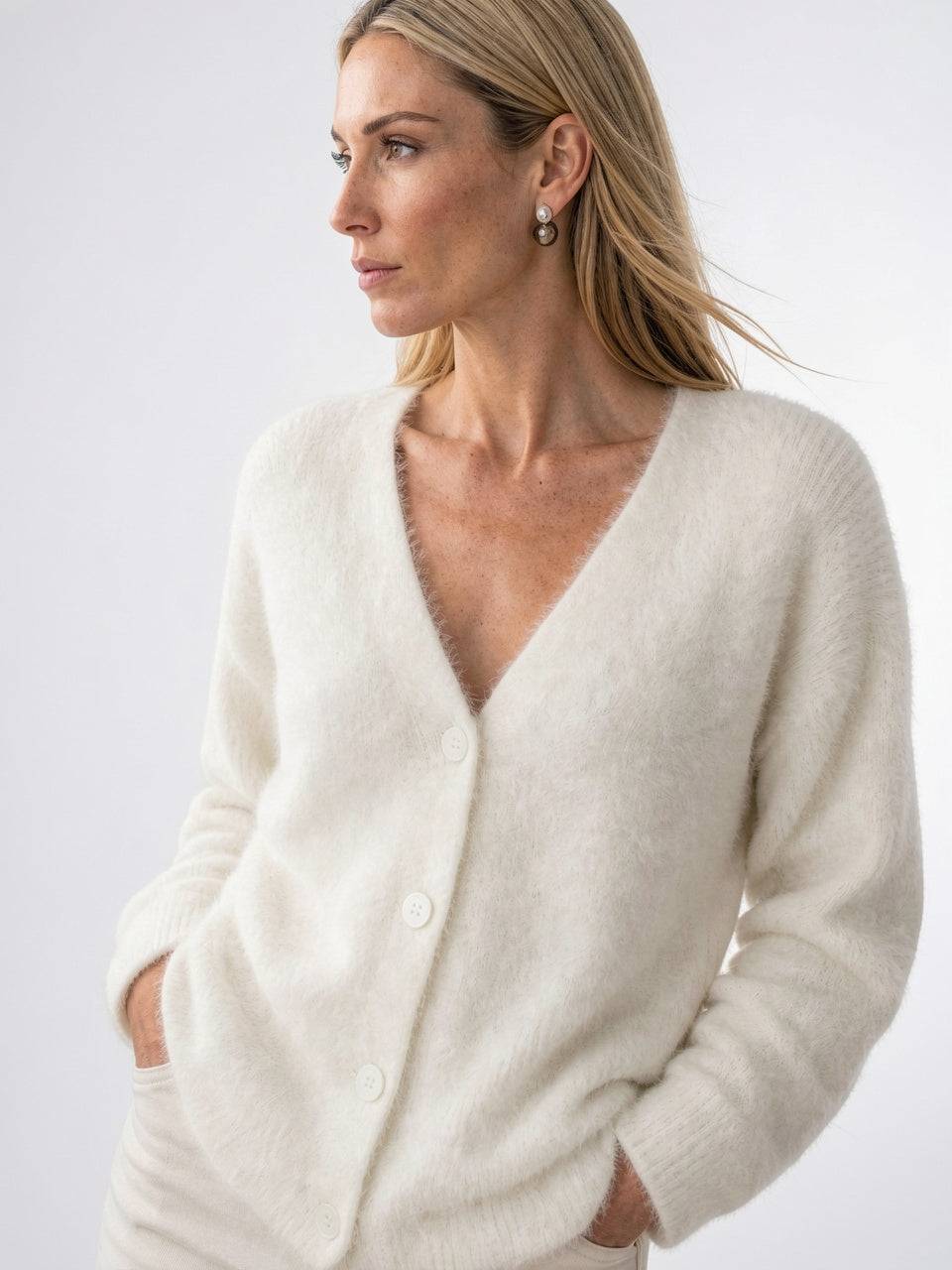 Cardigan Gilet Femme Col V Boutonné Oversize - 7