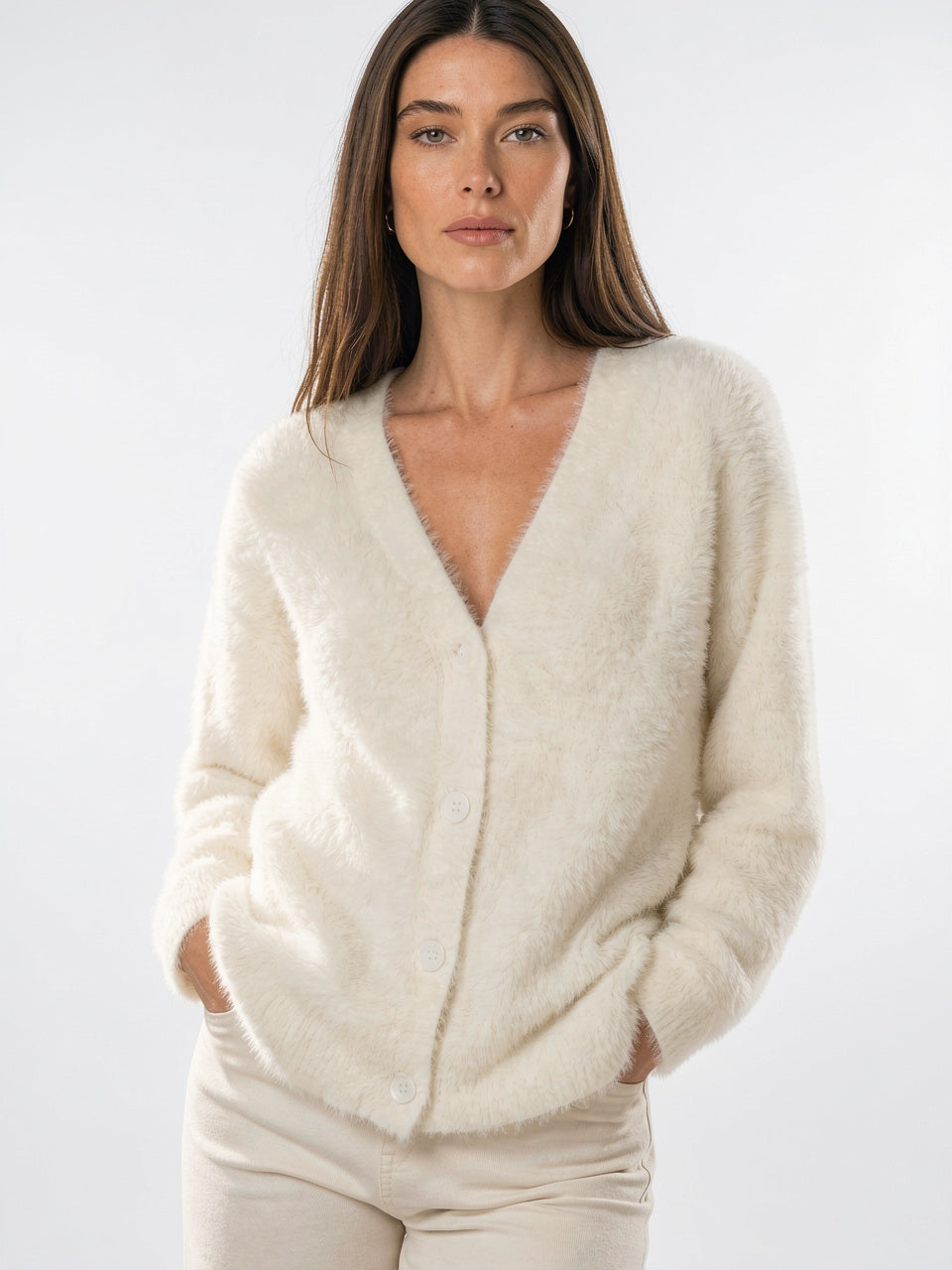 Cardigan Gilet Femme Col V Boutonné Oversize - 8