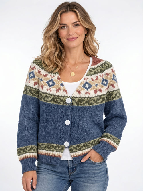 Cardigan Imprimé Boutons Col V Femme Tricot - Multicolore S