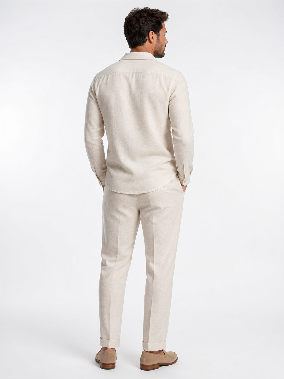 Chemise Pantalon 2 Pièces Lin Décontracté Ensemble Été - 3