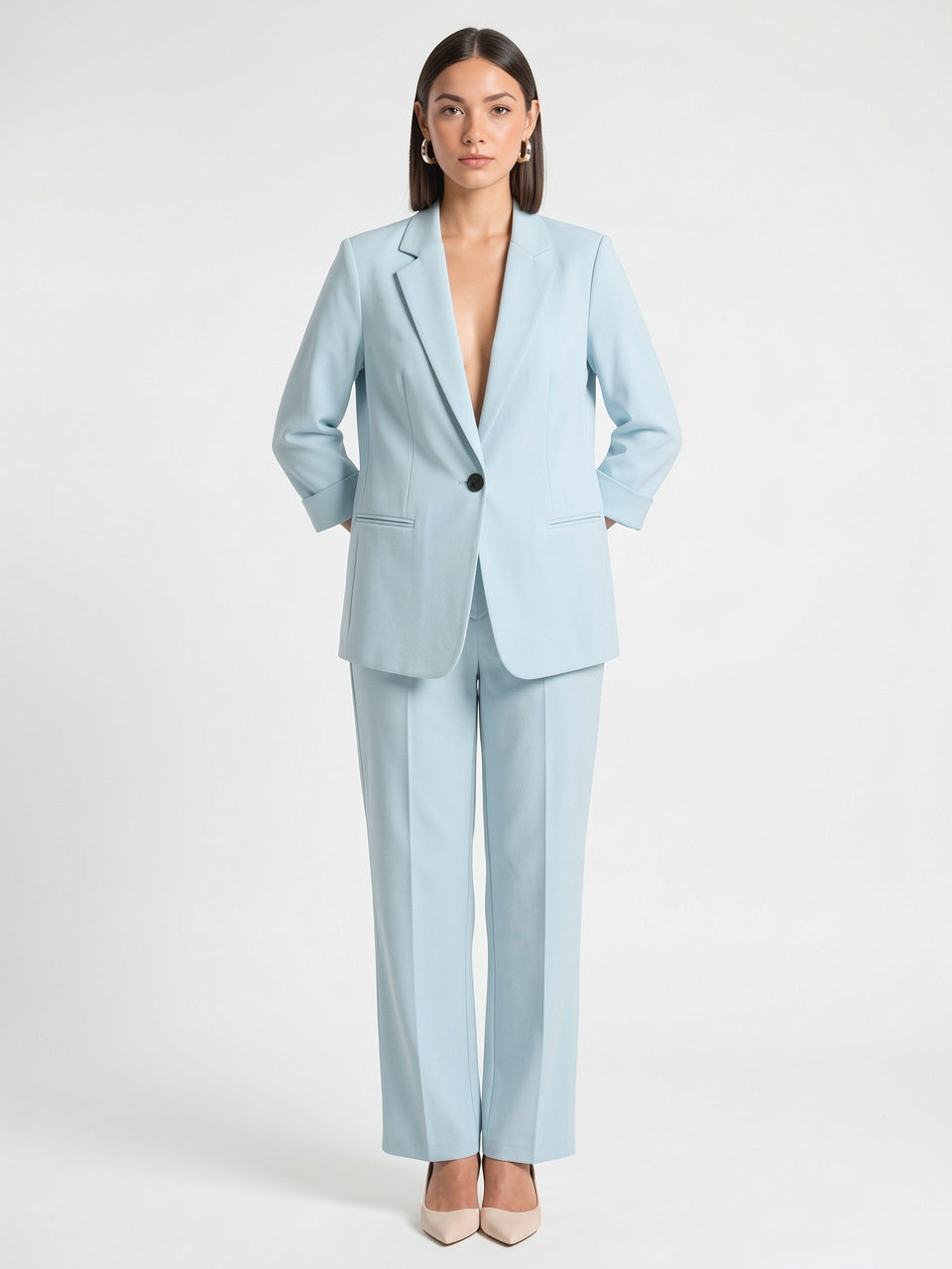 Costume 2 Pièces Femme Blazer Pantalon Tailleur Bureau - Bleu EU 36 / US 4 / UK 8