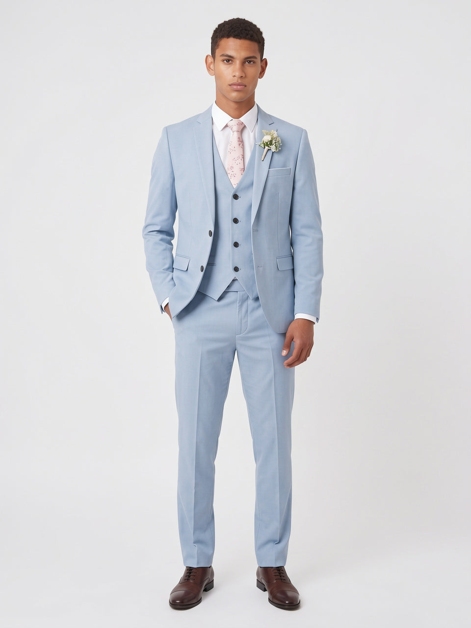 Costume 3 Pièces Homme Slim Mariage Gilet - Bleu Clair M