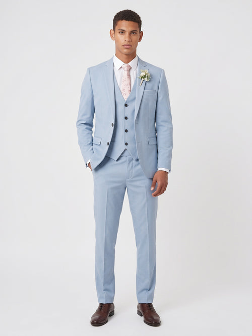 Costume 3 Pièces Homme Slim Mariage Gilet - Bleu Clair M