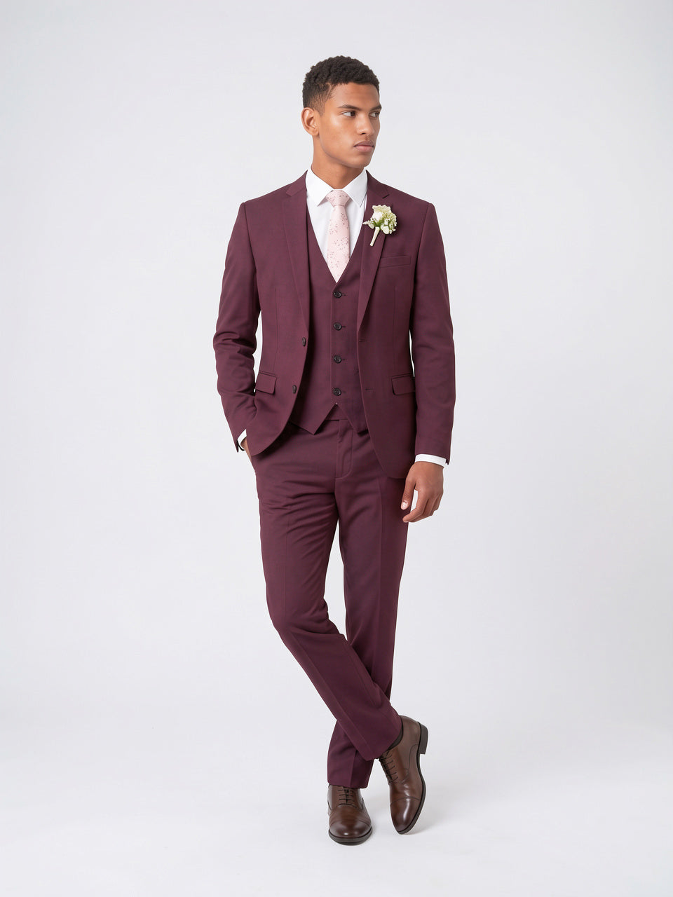 Costume 3 Pièces Homme Slim Mariage Gilet - Bordeaux M