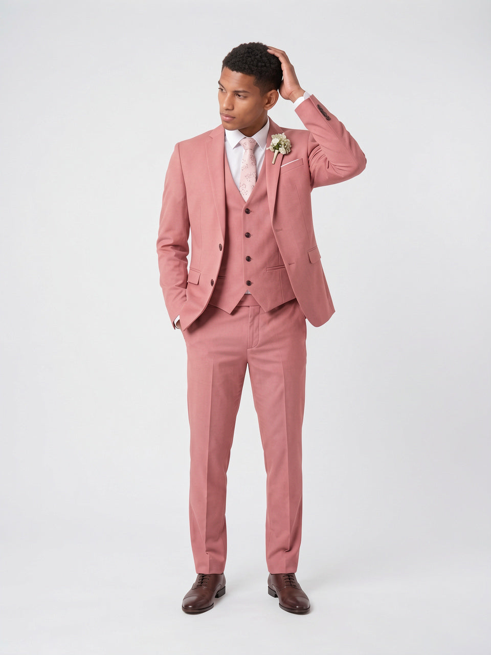 Costume 3 Pièces Homme Slim Mariage Gilet - Rose M