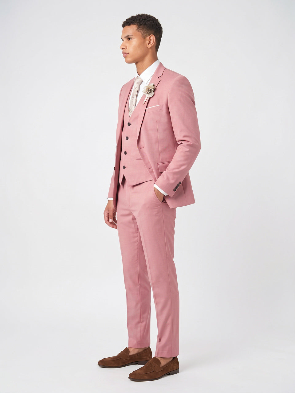 Costume en Lin 3 Pièces Homme Gilet Slim - 4