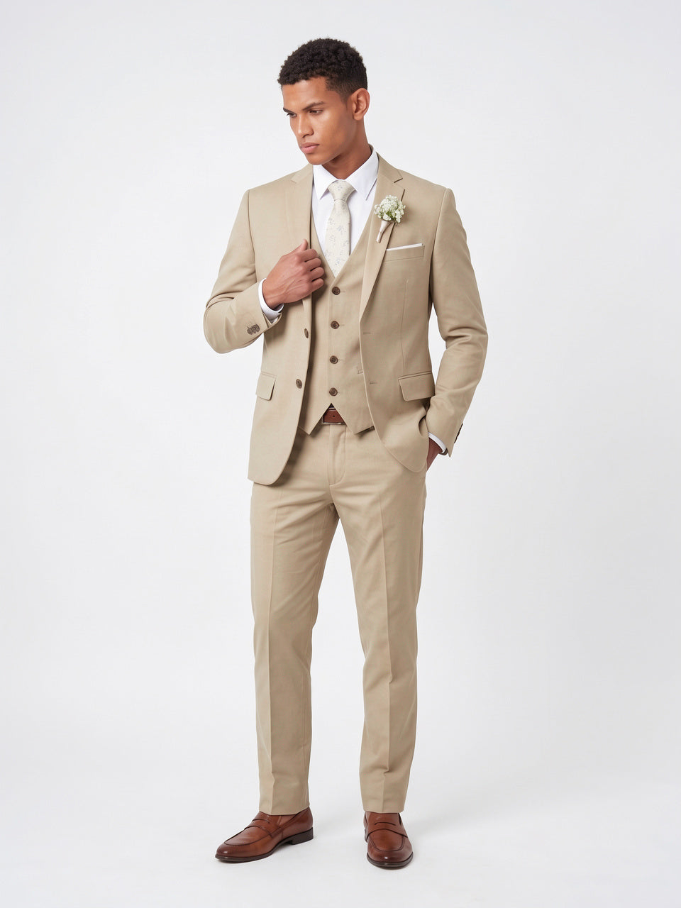 Costume en Lin 3 Pièces Homme Gilet Slim - 8