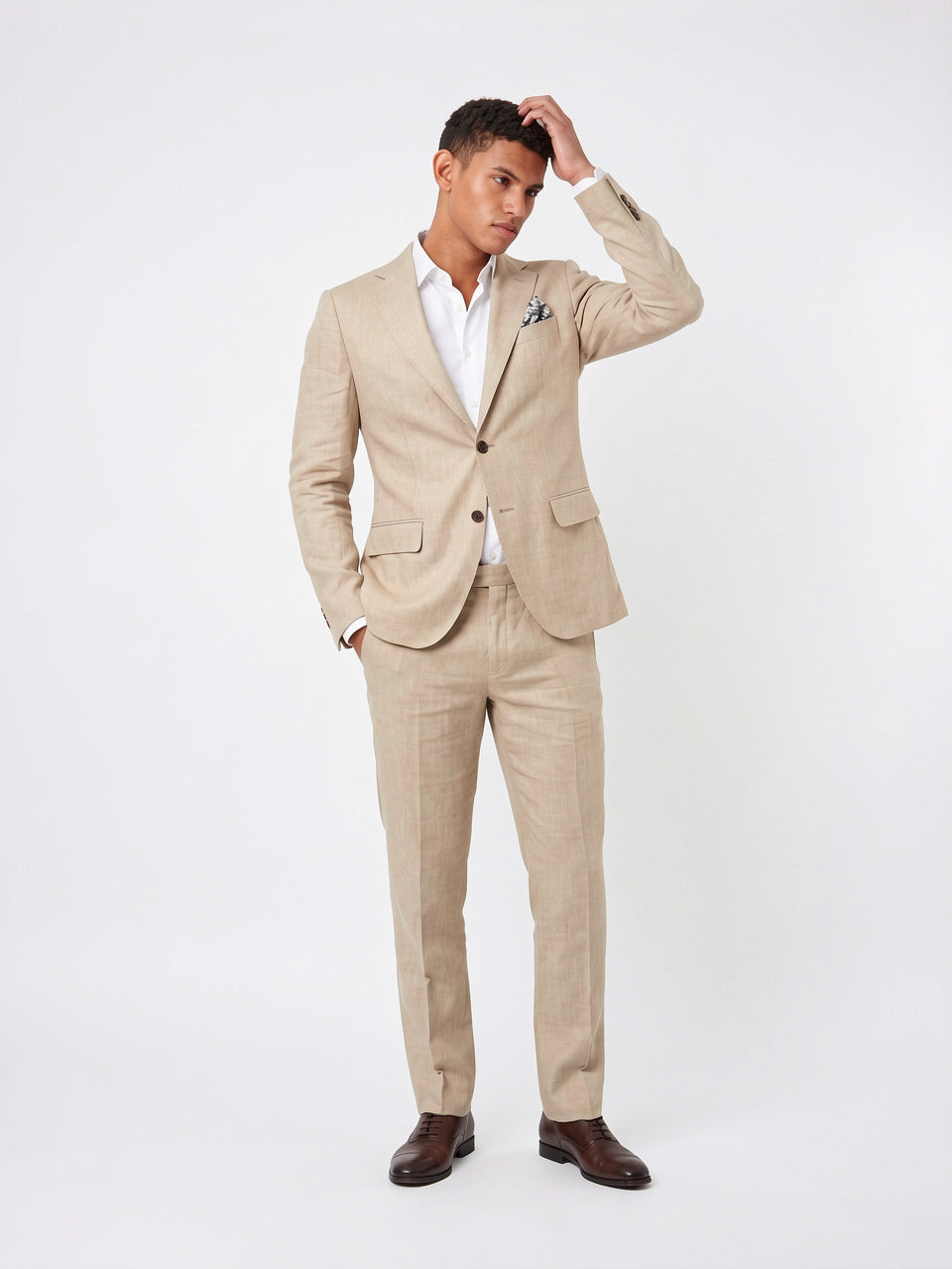 Costume en Lin 3 Pièces Homme Gilet Slim - Beige M