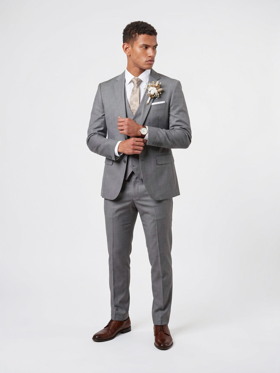 Costume en Lin 3 Pièces Homme Gilet Slim - Gris Clair M