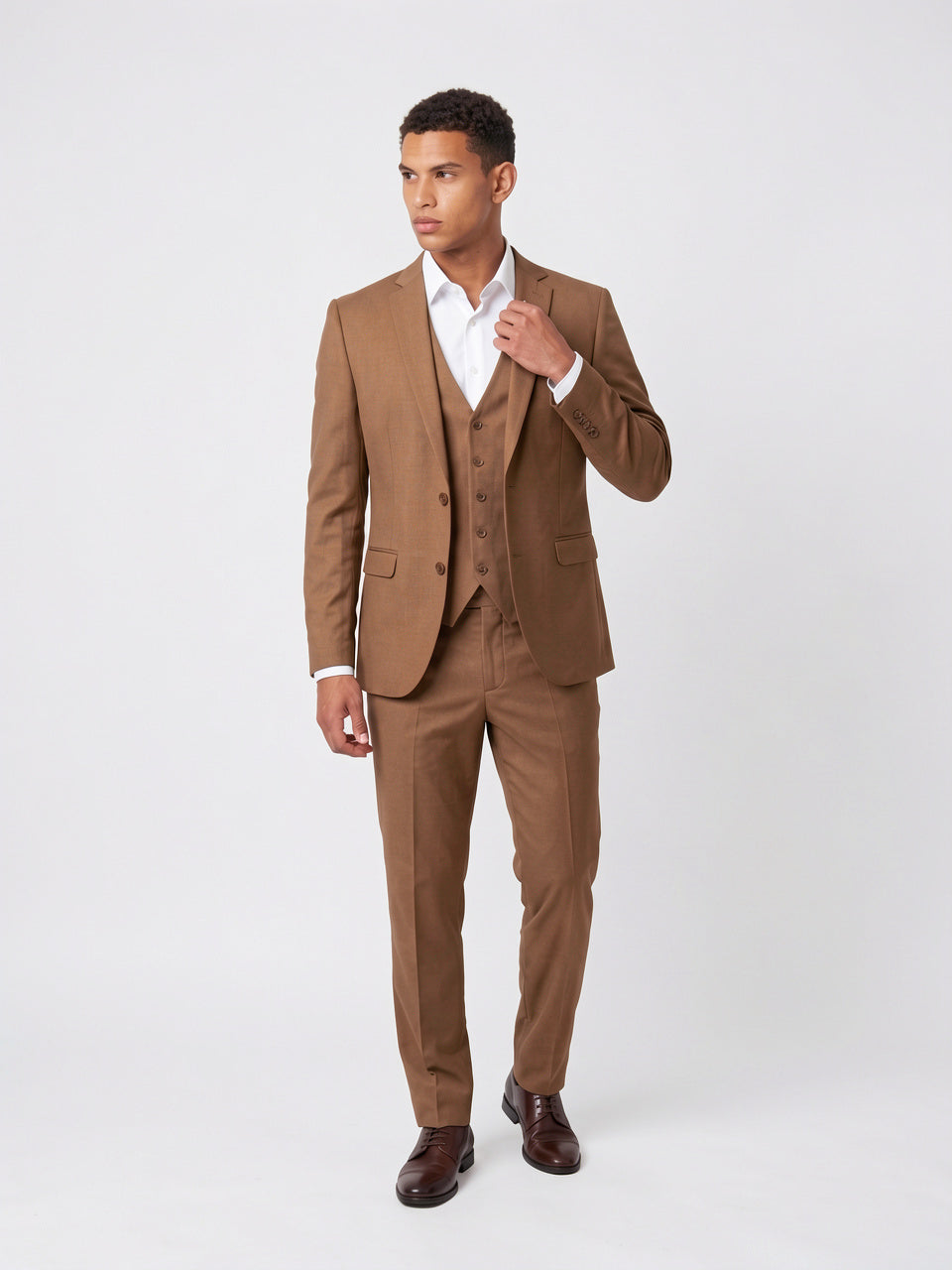 Costume en Lin 3 Pièces Homme Gilet Slim - Marron M
