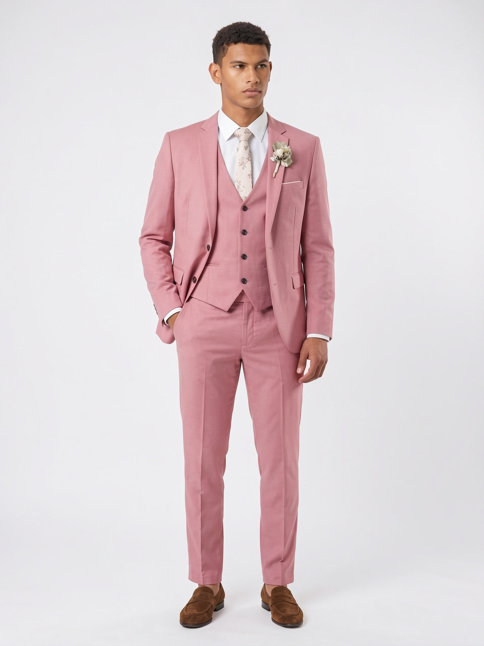 Costume en Lin 3 Pièces Homme Gilet Slim - Rose M
