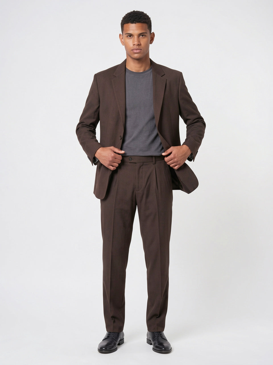 Costume Homme 2 Pièces Boutonnage Simple Slim Mariage - Brun Foncé XS