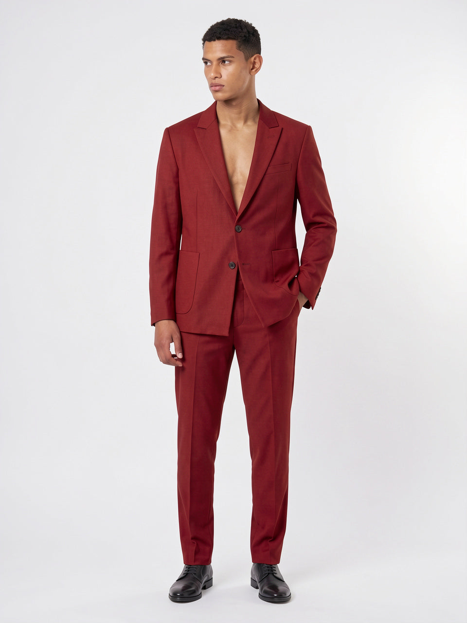 Costume Homme 2 Pièces Boutonnage Simple Slim Mariage - Rouge XS