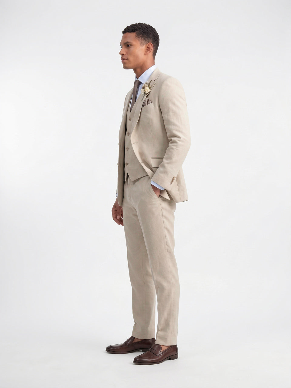 Costume Homme 3 Pièces Ajusté Gilet Cérémonie - 3