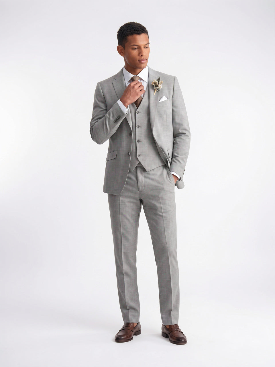 Costume Homme 3 Pièces Ajusté Gilet Cérémonie - Gris XS