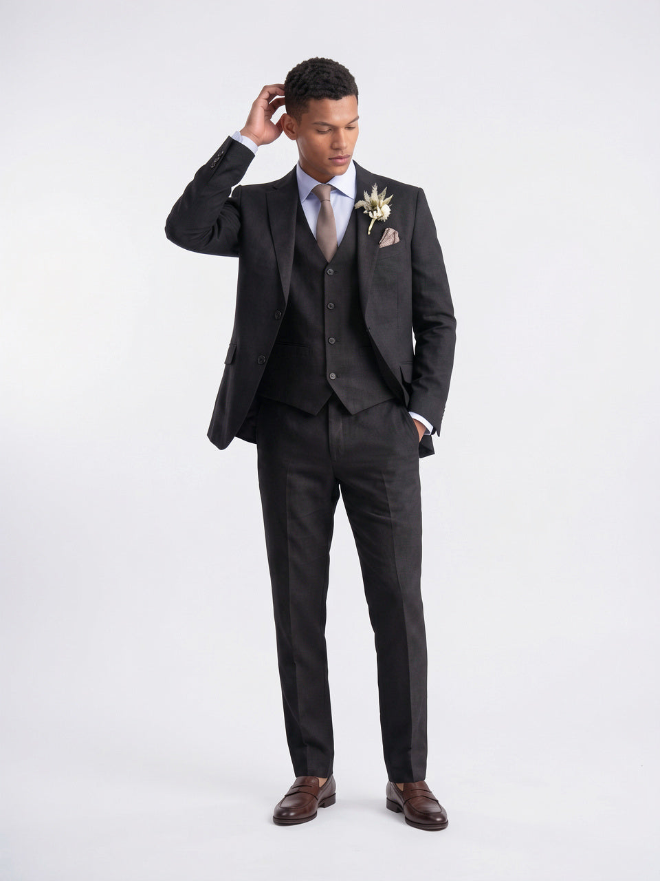 Costume Homme 3 Pièces Ajusté Gilet Cérémonie - Noir XS
