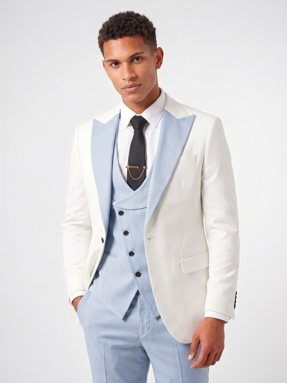 Costume Homme Coupe Ajustée 3 Pièces Gilet Mariage - 2