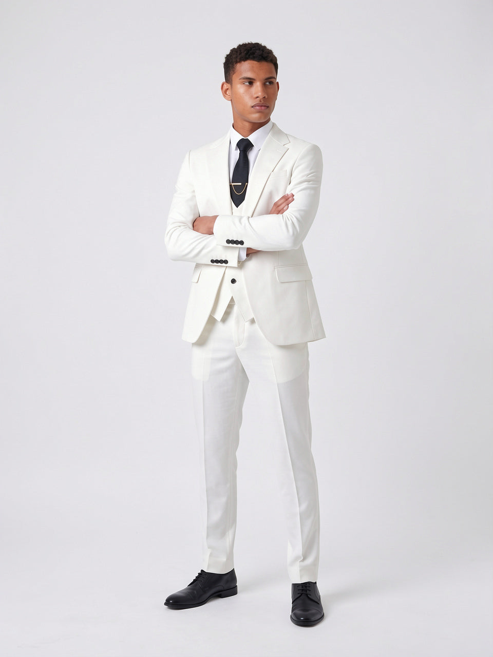 Costume Homme Coupe Ajustée 3 Pièces Gilet Mariage - Blanc XS