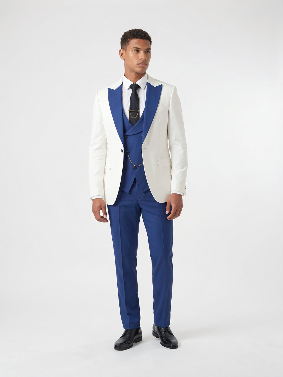 Costume Homme Coupe Ajustée 3 Pièces Gilet Mariage - Bleu XS