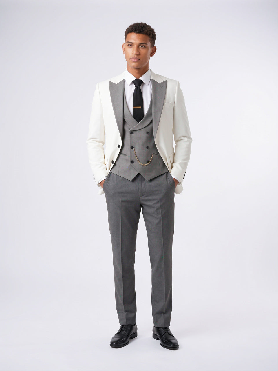 Costume Homme Coupe Ajustée 3 Pièces Gilet Mariage - Gris XS