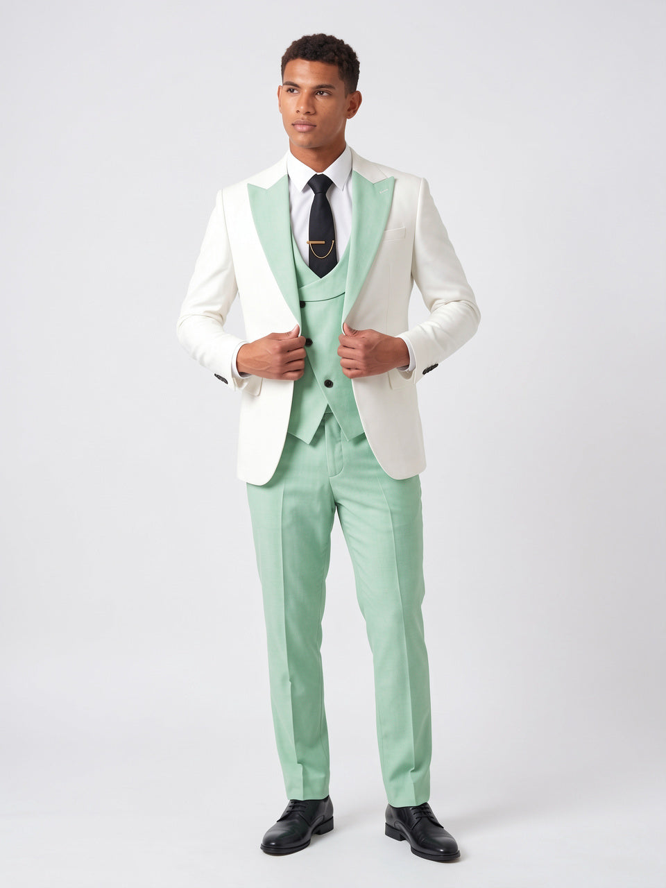 Costume Homme Coupe Ajustée 3 Pièces Gilet Mariage - Turquoise XS