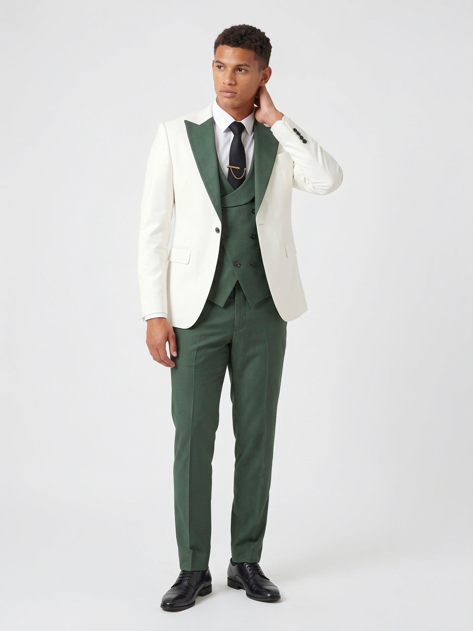 Costume Homme Coupe Ajustée 3 Pièces Gilet Mariage - Vert Militaire XS