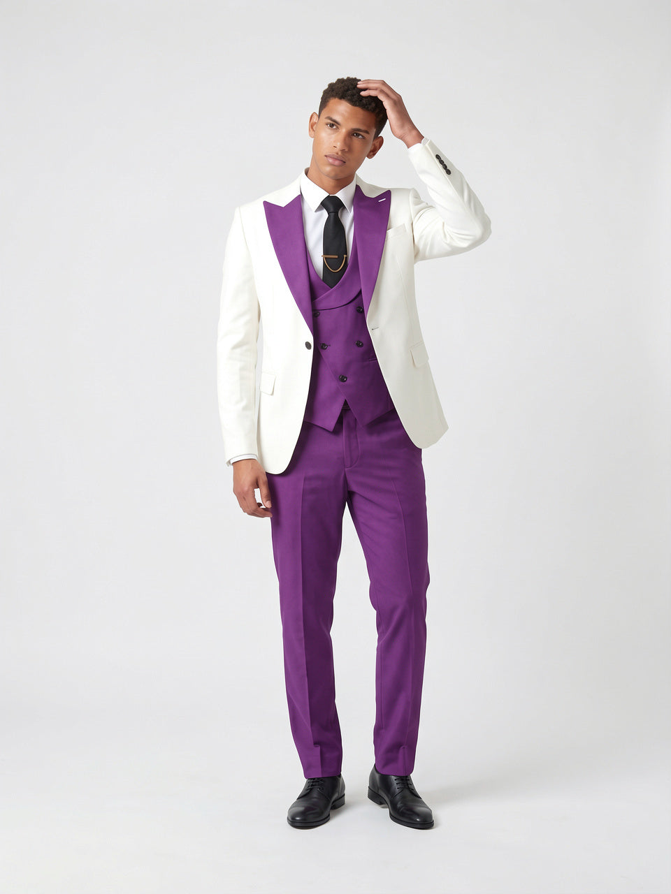 Costume Homme Coupe Ajustée 3 Pièces Gilet Mariage - Violet XS